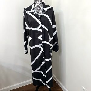 Shein Women White Stripe Print Black Longsleeve Shirt Dress size 12